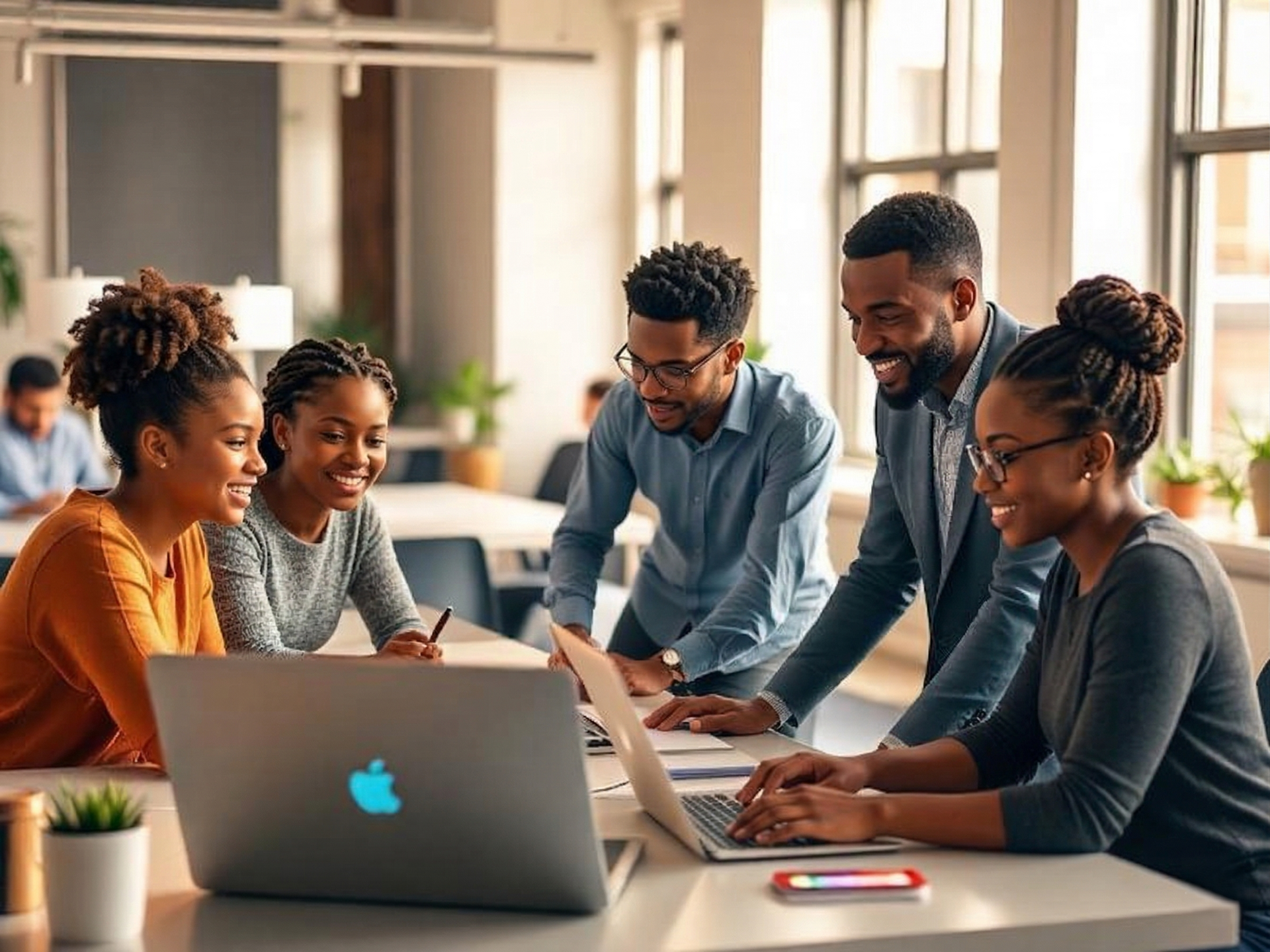 Students collaborating on tech projects